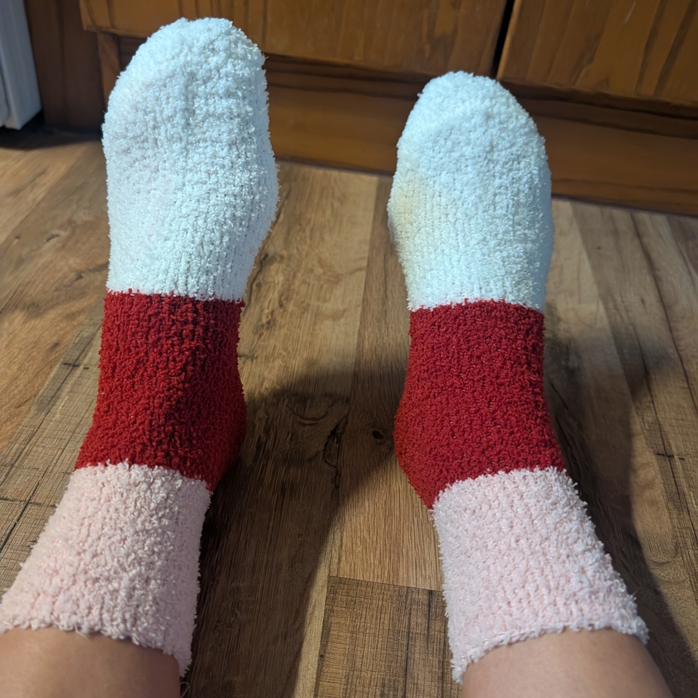Cozy Red and Pink Fuzzy Socks